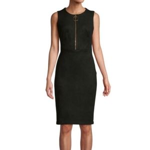 Calvin Klein Zip Front Streach Blue Suede Midi Sress Size 6